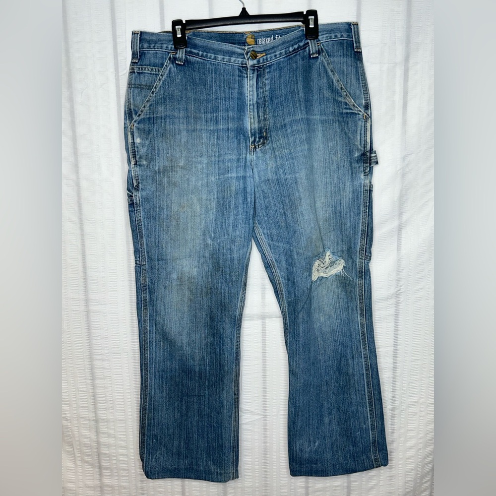 Carhartt Carpenter Jeans Mens 37x26 Blue Denim Relaxed Fit Distressed 103327-966